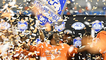 CHARLOTTE, NC - DECEMBER 02: Deon Cain #8 of the Clemson Tigers celebrates after their victory over the Miami Hurricanes in the ACC Football Championship at Bank of America Stadium on December 2, 2017 in Charlotte, North Carolina. (Photo by Mike Comer/Getty Images)