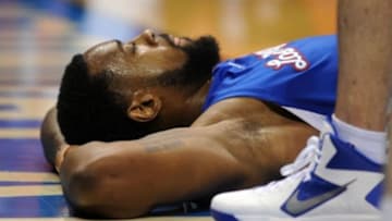 May 13, 2014; Oklahoma City, OK, USA; Los Angeles Clippers center DeAndre Jordan (6) reacts to being called for a foul in action against the Oklahoma City Thunder during the fourth quarter in game five of the second round of the 2014 NBA Playoffs at Chesapeake Energy Arena. Mandatory Credit: Mark D. Smith-USA TODAY Sports