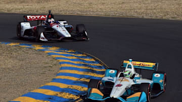 SONOMA, CA - SEPTEMBER 16: Patricio O'Ward, driver of the #8 Harding Racing Chevrolet, races against Graham Rahal, driver of the #15 Rahal Letterman Lanigan Racing Honda, during the Verizon IndyCar Series Sonoma Grand Prix at Sonoma Raceway on September 16, 2018 in Sonoma, California. (Photo by Jonathan Moore/Getty Images)