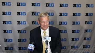 Jul 26, 2016; Chicago, IL, USA; Iowa Hawkeyes head coach Kirk Ferentz addresses the media during the Big Ten football media day at the Hyatt Regency. Mandatory Credit: David Banks-USA TODAY Sports