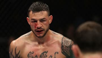 ATLANTIC CITY, NJ - APRIL 21: (L-R) Cub Swanson battles Frankie Edgar in their featherweight fight during the UFC Fight Night event at the Boardwalk Hall on April 21, 2018 in Atlantic City, New Jersey. (Photo by Patrick Smith/Zuffa LLC/Zuffa LLC via Getty Images)