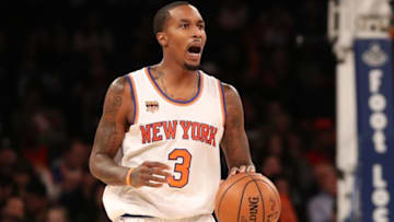 Oct 10, 2016; New York, NY, USA; New York Knicks guard Brandon Jennings (3) dribbles the ball during the third quarter against the Washington Wizards at Madison Square Garden. The Knicks won 90-88. Mandatory Credit: Anthony Gruppuso-USA TODAY Sports