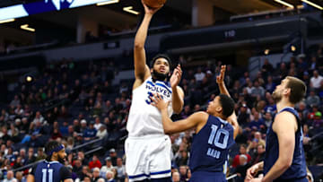 MINNEAPOLIS, MN - JANUARY 30: Karl-Anthony Towns #32 of the Minnesota Timberwolves. (Photo by David Berding/Getty Images)