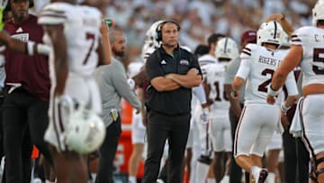 STARKVILLE, MISSISSIPPI - SEPTEMBER 09: Head coach Zach Arnett of the Mississippi State Bulldogs during the first half against the Arizona Wildcats at Davis Wade Stadium on September 09, 2023 in Starkville, Mississippi. (Photo by Justin Ford/Getty Images)