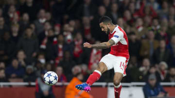 LONDON, ENGLAND - MARCH 07: Arsenal's Theo Walcott scores the opening goal during the UEFA Champions League Round of 16 second leg match between Arsenal FC and FC Bayern Muenchen at Emirates Stadium on March 7, 2017 in London, United Kingdom. (Photo by Craig Mercer - CameraSport via Getty Images)
