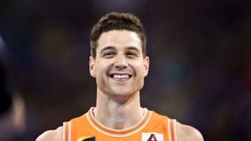 BEIJING, CHINA - NOVEMBER 02: Jimmer Fredette #32 of Shanghai Bilibili Sharks in action during the 2018/2019 Chinese Basketball Association (CBA) League sixth round match between Beijing Shougang Ducks and Shanghai Bilibili Sharks at Cadillac Center on November 2, 2018 in Beijing, China. (Photo by VCG/VCG via Getty Images)