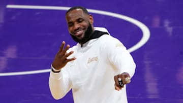 Dec 22, 2020; Los Angeles, California, USA; Los Angeles Lakers forward LeBron James (23) poses with 2020 NBA Champion ring before a game against the Los Angeles Clippers at Staples Center. Mandatory Credit: Kirby Lee-USA TODAY Sports