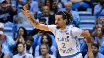 CHAPEL HILL, NORTH CAROLINA - MARCH 03: Cole Anthony #2 of the North Carolina Tar Heels reacts after making a three-point basket against the Wake Forest Demon Deacons during the first half of their game at the Dean Smith Center on March 03, 2020 in Chapel Hill, North Carolina. (Photo by Grant Halverson/Getty Images)