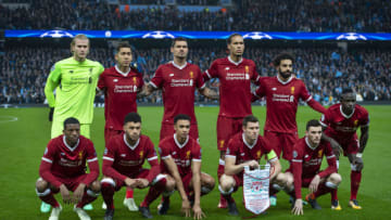 MANCHESTER, ENGLAND - APRIL 10: The Liverpool team group before the UEFA Champions League quarter final, 2nd leg tie between Manchester City and Liverpool at the Etihad Stadium on April 10, 2018 in Manchester, England. (Photo by Visionhaus