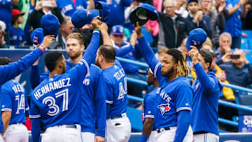 Vladimir Guerrero Jr. and Teoscar Hernandez of the Toronto Blue Jays. (Photo by Mark Blinch/Getty Images)