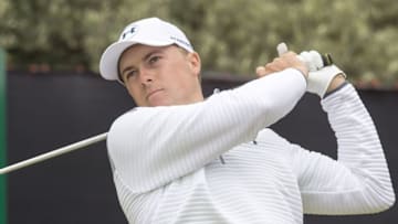 Jul 17, 2016; Troon, Ayrshire, SCT; Jordan Spieth (USA) tees off at the first during the final round of the 145th Open Championship golf tournament at Royal Troon Golf Club - Old Course. Mandatory Credit: Ian Rutherford-USA TODAY Sports