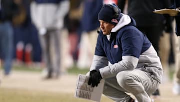 Auburn footballNov 19, 2022; Fayetteville, Arkansas, USA; Ole Miss Rebels head coach Lane Kiffin during the second quarter against the Arkansas Razorbacks at Donald W. Reynolds Razorback Stadium. Mandatory Credit: Nelson Chenault-USA TODAY Sports