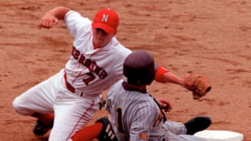 MINNEAPOLIS, MN MAY 28, 2000 -- Gophers vs. Nebraska baseball tourney -- Nebraska's Will Bolt puts the tag on Minnesota's Mike Arlt as Arlt slides into second in thrid inning action at Siebert field. Arlt was called out on the play.(Photo By MARLIN LEVISON/Star Tribune via Getty Images)