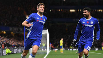 LONDON, ENGLAND - NOVEMBER 05: Marcos Alonso of Chelsea celebrates scoring his sides second goal during the Premier League match between Chelsea and Everton at Stamford Bridge on November 5, 2016 in London, England. (Photo by Darren Walsh/Chelsea FC via Getty Images)