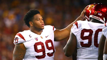 Sep 26, 2015; Tempe, AZ, USA; Southern California Trojans defensive tackle Antwaun Woods (99) against the Arizona State Sun Devils at Sun Devil Stadium. Mandatory Credit: Mark J. Rebilas-USA TODAY Sports