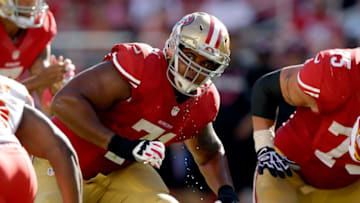 SANTA CLARA, CA - OCTOBER 05: Sweat drips off of Jonathan Martin
