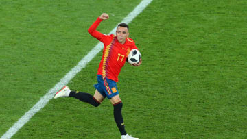 KALININGRAD, RUSSIA - JUNE 25: Iago Aspas of Spain celebrates after scoring his team's second goal during the 2018 FIFA World Cup Russia group B match between Spain and Morocco at Kaliningrad Stadium on June 25, 2018 in Kaliningrad, Russia. (Photo by Alex Livesey/Getty Images)