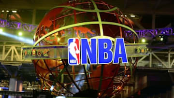 Feb 15, 2014; New Orleans, LA, USA; A view of the NBA logo at the NBA All Star Jam Session at the Ernest N. Morial Convention Center. Mandatory Credit: Bob Donnan-USA TODAY Sports