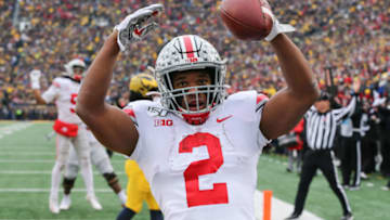 Ohio State Buckeyes running back J.K. Dobbins (2) celebrates in the end zone after scoring a touchdown. (Photo by Scott W. Grau/Icon Sportswire via Getty Images)