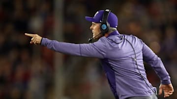 PALO ALTO, CA - NOVEMBER 10: Head coach Chris Petersen of the Washington Huskies shouts to his team during their game against the Stanford Cardinal at Stanford Stadium on November 10, 2017 in Palo Alto, California. (Photo by Ezra Shaw/Getty Images)