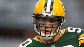 Dec 15, 2013; Arlington, TX, USA; Green Bay Packers linebacker A.J. Hawk (50) prior to the game against the Dallas Cowboys at AT&T Stadium. Mandatory Credit: Matthew Emmons-USA TODAY Sports
