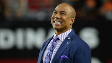 Nov 22, 2015; Glendale, AZ, USA; NBC commentator and former NFL player Hines Ward looks on prior to the game between the Arizona Cardinals and the Cincinnati Bengals at University of Phoenix Stadium. Mandatory Credit: Joe Camporeale-USA TODAY Sports