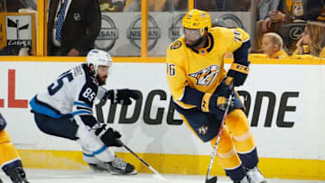 NASHVILLE, TN - MAY 10: P.K. Subban #76 of the Nashville Predators skates against the Winnipeg Jets in Game Seven of the Western Conference Second Round during the 2018 NHL Stanley Cup Playoffs at Bridgestone Arena on May 10, 2018 in Nashville, Tennessee. (Photo by John Russell/NHLI via Getty Images) *** Local Caption *** P.K. Subban