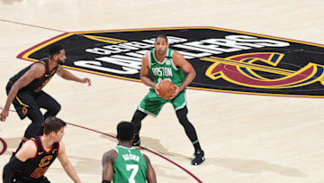 CLEVELAND, OH - MAY 21: Al Horford #42 of the Boston Celtics handles the ball against the Cleveland Cavaliers in Game Four of the Eastern Conference Finals of the 2018 NBA Playoffs on May 21, 2018 at Quicken Loans Arena in Cleveland, Ohio. NOTE TO USER: User expressly acknowledges and agrees that, by downloading and or using this Photograph, user is consenting to the terms and conditions of the Getty Images License Agreement. Mandatory Copyright Notice: Copyright 2018 NBAE (Photo by Brian Babineau/NBAE via Getty Images)