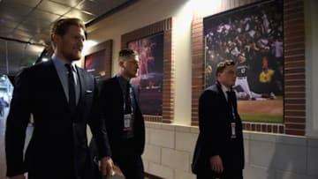 DENVER, CO - FEBRUARY 27: (L-R) Gabriel Landeskog #92, Nathan MacKinnon #29 and Tyson Barrie #4 of the Colorado Avalanche arrive at Coors Field prior to 2016 Coors Light Stadium Series game between the Detroit Red Wings and the Colorado Avalanche on February 27, 2016 in Denver, Colorado. (Photo by Brian Babineau/NHLI via Getty Images)