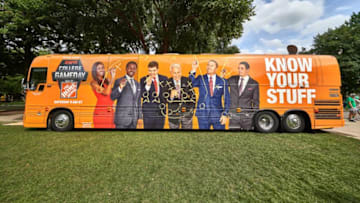 SOUTH BEND, IN - SEPTEMBER 01: A general view of the ESPN College Gameday bus is seen parked outside Notre Dame Stadium prior to the start of game action during the college football game between the Michigan Wolverines and the Notre Dame Fighting Irish on September 1, 2018 at Notre Dame Stadium, in South Bend, Indiana. The Notre Dame Fighting Irish defeated the Michigan Wolverines by the score of 24-17. (Photo by Robin Alam/Icon Sportswire via Getty Images)