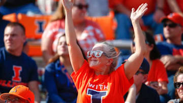 CHAMPAIGN, IL - OCTOBER 14: Illinois Fighting Illini fans are seen during the game against the Rutgers Scarlet Knights at Memorial Stadium on October 14, 2017 in Champaign, Illinois. (Photo by Michael Hickey/Getty Images)