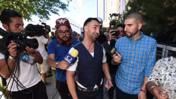 Nevada , United States - 22 August 2017; Paul Malignaggi is interviewed by journalist Ariel Helwani as he leaves the Grand Arrival at Toshiba Plaza in Las Vegas, USA, ahead of the boxing match between Floyd Mayweather Jr and Conor McGregor at T-Mobile Arena in Las Vegas on Saturday August 26. (Photo By Stephen McCarthy/Sportsfile via Getty Images)