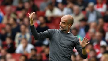 LONDON, ENGLAND - AUGUST 12: Josep Guardiola, Manager of Manchester City reacts during the Premier League match between Arsenal FC and Manchester City at Emirates Stadium on August 12, 2018 in London, United Kingdom. (Photo by Shaun Botterill/Getty Images)