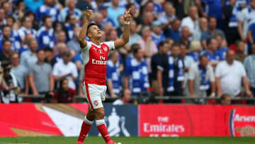 LONDON, ENGLAND - MAY 27: Alexis Sanchez of Arsenal celebrates after he scores to make it 1-0 during the Emirates FA Cup Final match between Arsenal and Chelsea at Wembley Stadium on May 27, 2017 in London, England. (Photo by Catherine Ivill - AMA/Getty Images)