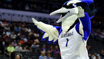 CHARLOTTE, NC - MARCH 16: The Creighton Bluejay looks to the crowd during a timeout against the Kansas State Wildcats during the first round of the 2018 NCAA Men's Basketball Tournament at Spectrum Center on March 16, 2018 in Charlotte, North Carolina. (Photo by Jared C. Tilton/Getty Images)