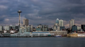 SEATTLE, WA - NOVEMBER 4: The waterfront, the Space Needle, and downtown skyline is viewed from the Bainbridge Island Ferry on November 4, 2015, in Seattle, Washington. Seattle, located in King County, is the largest city in the Pacific Northwest, and is experiencing an economic boom as a result of its European and Asian global business connections. (Photo by George Rose/Getty Images)