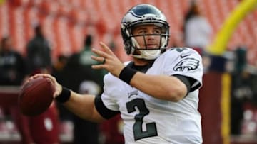 Dec 20, 2014; Landover, MD, USA; Philadelphia Eagles quarterback Matt Barkley (2) warms up before the game between the Washington Redskins and the Philadelphia Eagles at FedEx Field. Mandatory Credit: Brad Mills-USA TODAY Sports