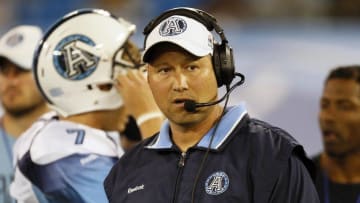 Aug 17, 2014; Toronto, Ontario, Canada; Toronto Argonauts head coach Scott Milanovich on the sidelines against the BC Lions at Rogers Centre. BC defeated Toronto 33-17. Mandatory Credit: John E. Sokolowski-USA TODAY Sports