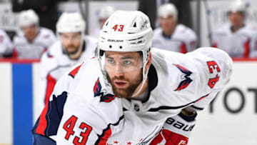 PITTSBURGH, PA - MARCH 12: Tom Wilson #43 of the Washington Capitals skates against the Pittsburgh Penguins at PPG Paints Arena on March 12, 2019 in Pittsburgh, Pennsylvania. (Photo by Joe Sargent/NHLI via Getty Images)