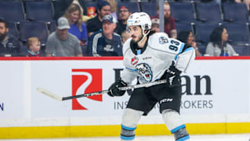 WINNIPEG, CANADA - MAY 13: Matthew Savoie #93 of the Winnipeg Ice skates during the first period against the Seattle Thunderbirds in Game Two of the 2023 WHL Championship Series at Canada Life Centre on May 13, 2023 in Winnipeg, Canada. (Photo by Jonathan Kozub/Getty Images)