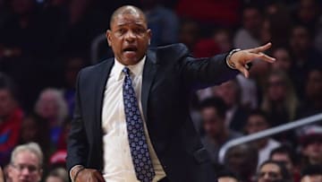 LOS ANGELES, CA - NOVEMBER 13: Doc Rivers of the LA Clippers reacts from the sidelines during the first half against the Philadelphia 76ers at Staples Center on November 13, 2017 in Los Angeles, California. (Photo by Harry How/Getty Images)