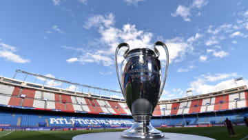 MADRID, SPAIN - MAY 10: View of the UEFA Champions League trophy ahead of the UEFA Champions League Semi Final second leg match between Club Atletico de Madrid and Real Madrid CF at Vicente Calderon Stadium on May 10, 2017 in Madrid, Spain. (Photo by Denis Doyle - UEFA/UEFA via Getty Images)