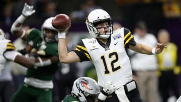 NEW ORLEANS, LOUISIANA - DECEMBER 21: Zac Thomas #12 of the Appalachian State Mountaineers throws a pass against the UAB Blazers during the R+L Carriers New Orleans Bowl at Mercedes-Benz Superdome on December 21, 2019 in New Orleans, Louisiana. (Photo by Chris Graythen/Getty Images)