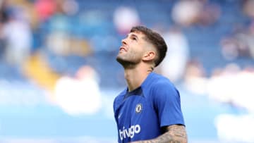 Christian Pulisic of Chelsea looks on during the warm up prior to the Premier League match between Chelsea FC and Newcastle United at Stamford Bridge on May 28, 2023 in London, England. (Photo by Warren Little/Getty Images)