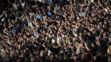 BIRMINGHAM, ENGLAND - OCTOBER 16: Chelsea fans celebrate after the Premier League match between Aston Villa and Chelsea FC at Villa Park on October 16, 2022 in Birmingham, United Kingdom. (Photo by Visionhaus/Getty Images)