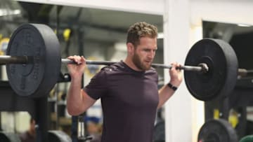 AUCKLAND, NEW ZEALAND - MAY 30: Kieran Read of the All Blacks squats during a gym session at Les Mills on May 30, 2016 in Auckland, New Zealand. (Photo by Phil Walter/Getty Images)