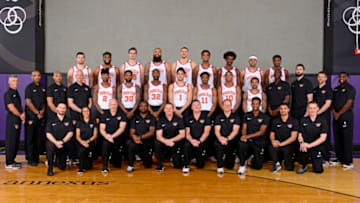 PHOENIX, AZ - MARCH 27: The Phoenix Suns pose for a team at Talking Stick Resort Arena in Phoenix, Arizona on March 27, 2018. NOTE TO USER: User expressly acknowledges and agrees that, by downloading and/or using this photograph, user is consenting to the terms and conditions of the Getty Images License Agreement. Mandatory Copyright Notice: Copyright 2018 NBAE (Photo by Barry Gossage/NBAE via Getty Images)