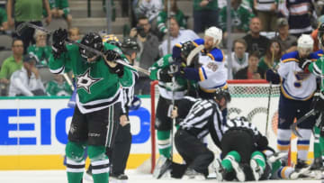 DALLAS, TX - MAY 11: Jason Demers #4 of the Dallas Stars skates off the ice against the St. Louis Blues in Game Seven of the Western Conference Second Round during the 2016 NHL Stanley Cup Playoffs at American Airlines Center on May 11, 2016 in Dallas, Texas. (Photo by Ronald Martinez/Getty Images)