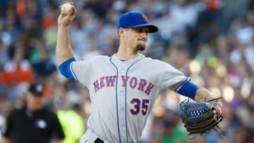 Aug 6, 2016; Detroit, MI, USA; New York Mets relief pitcher Logan Verrett (35) pitches in the first inning against the Detroit Tigers at Comerica Park. Mandatory Credit: Rick Osentoski-USA TODAY Sports