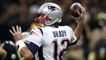 NEW ORLEANS, LA - SEPTEMBER 17: Tom Brady #12 of the New England Patriots throws a pass against the New Orleans Saints at the Mercedes-Benz Superdome on September 17, 2017 in New Orleans, Louisiana. (Photo by Chris Graythen/Getty Images)